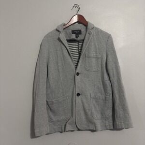 Porter & Ash Blazer M Grey Knit Casual Cotton Sport Coat Two Button Up Read